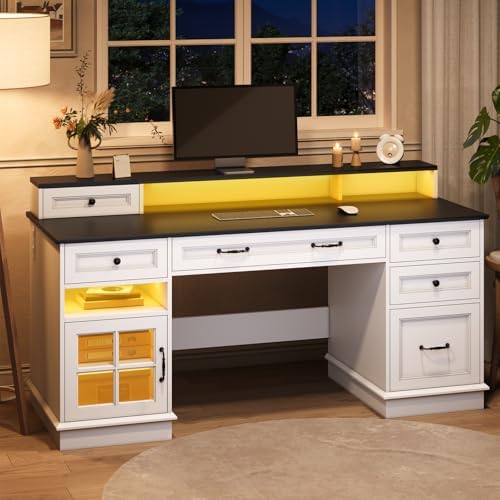 HAUOMS Farmhouse Executive Desk Computer Desk with Drawers, White - Image 4