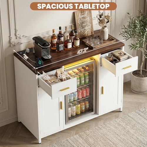 Unikito Coffee Bar Cabinet with Mini Fridge Space & Power Outlet, White - Image 6