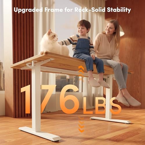 FEZIBO 48 x 24 Inchs Electric Standing Desk, Height Adjustable, Sit Stand Up, Computer Office Desk with Splice Board, White Frame/Light Rustic Top - Image 4