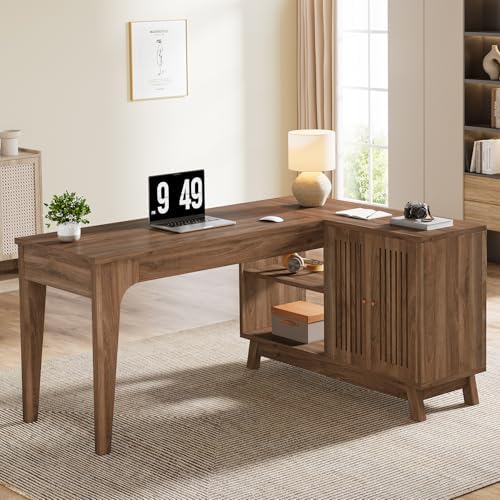 Tribesigns 57-Inch L-Shaped Desk, Office Computer Desk with Storage, Wooden Corner Workstation, Study Writing Table for Home Office (Walnut) by Tribesigns