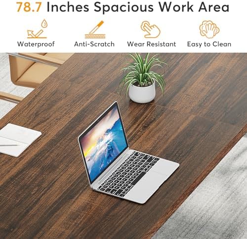 Tribesigns 78.7-Inch Executive Desk, Large Computer Office Desk Workstation, Modern Simple Style Laptop Desk Study Writing Table Business Furniture for Home Office (Rustic Brown/White, 78.7 Inch) - Image 6