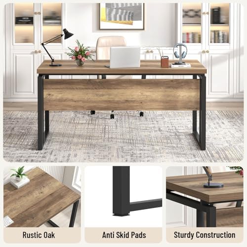 EXCEFUR Modern Computer Desk for Home Office, PC Laptop Gaming Desk, Metal Wood Study Writing Table Workstations for Bedroom Living Room, 53 Inch, Rustic Oak - Image 5