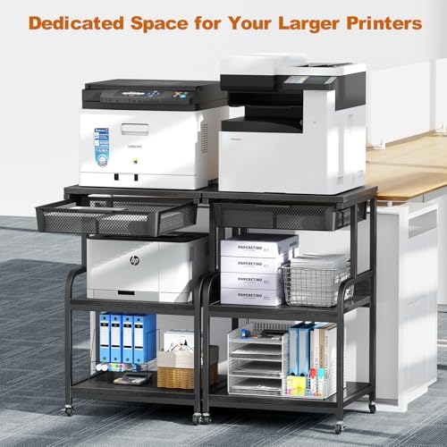 EasyCom Large Printer Stand with Drawer, 3-Tier Industrial Rolling Cart - Image 2