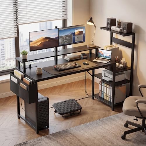Gaming Desk 54 Inch Computer Table with Storage Shelves & Monitor Stand - Image 2