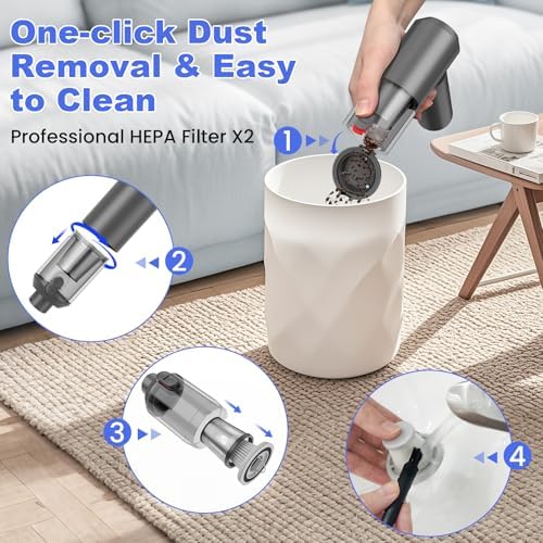 Car Vacuum Portable Cordless with 16000PA Ultra Suction 4-in-1 Foldable ​Air Duster & Brushless Motor Rechargeable Handheld Vacuum for Pet Hair, Car Seats, Home & Office Cleaning - Image 5