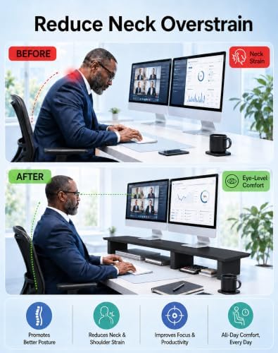 Aothia 43 in Black Solid Wood Dual Monitor Stand, Monitor Riser for Desk - Image 3