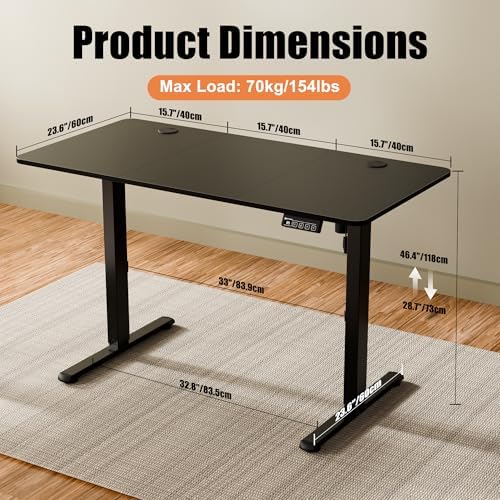 47"x24" Standing Desk, Height Adjustable Sit-Stand Home Office, Black - Image 3