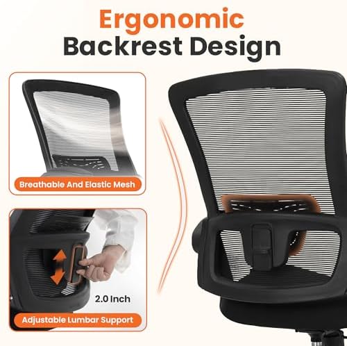 NEO CHAIR Office Desk Chair High Back Mesh Chair Adjustable Lumbar, Black - Image 3