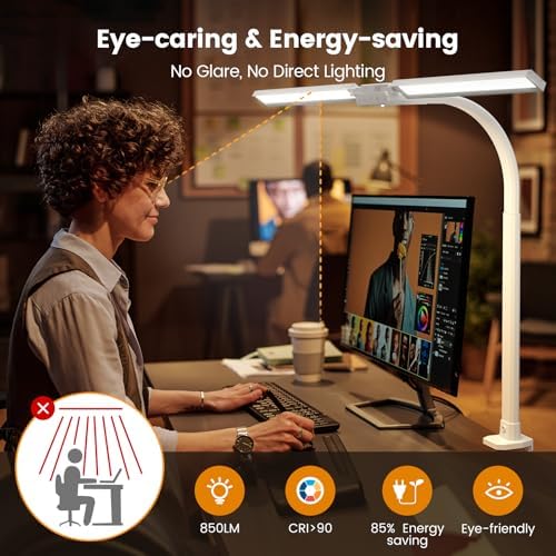 SIBRILLE Upgraded LED Desk Lamp for Home Office with RGB, Rotatable Computer Desk Light with Remote, Tall Table Lamp with Clamp for Working, Dimmable Dual Head Task Lighting for Monitor PC, 22W - Image 6