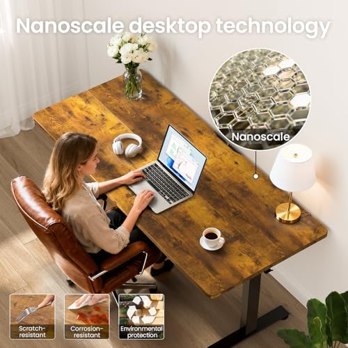 Veken 55 Inch Large Electric Standing Desk, Gaming Table, Brown - Image 4