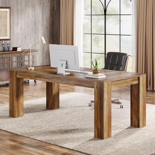 Tribesigns 63-Inch Executive Desk, Large Office Computer Desk, Simple Workstation Writing Table Study Table for Home Office, Rustic Brown - Image 3