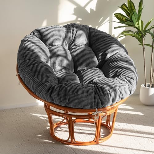 HIGOGOGO Papasan Chair Cushion with Corduroy Cover (Without Chair), 48 x 48 Inch Supportive Cushion, Overstuffed Chair Cushion,Dark Grey by HIGOGOGO