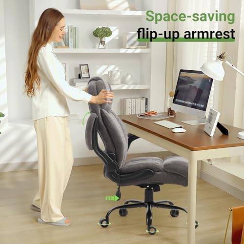 Office Chair, Big and Tall Executive Chair with Air-Lumbar Support, Breathable Desk Computer Chair with Adjustable Flip-up Armrests, Wide Cushion Seat Swivel Home Office Chair - Image 2