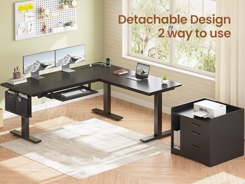 SEDETA L Shaped Standing Desk with File Cabinet, 3 Drawers, Power Outlet - Image 3