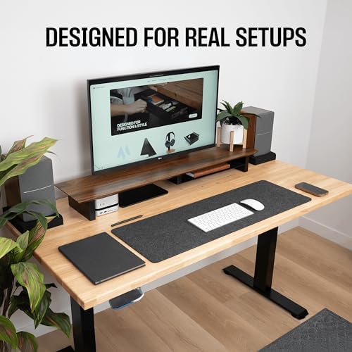 COREMINDED Solid Wood Dual Monitor Stand Riser, 42 Inch Walnut Desk Shelf - Image 6