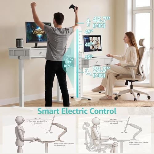 KLUVIS White Electric Standing Desk with Drawers, 39 Inch Small Adjustable Desk with Storage, Sit Stand Computer Study Writing Desks for Small Space Home Office, Stand Up Work Desks for Walking Pad - Image 5