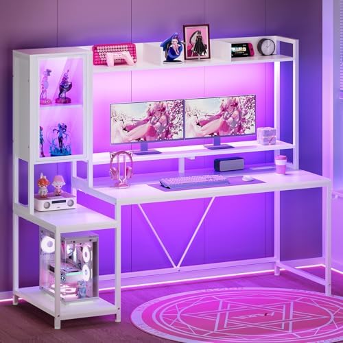 SEDETA 60'' Gaming Desk with Storage, Hutch, Display Cabinet and LED Lights by SEDETA