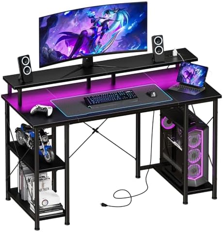 DUMOS 47” Gaming Desk with USB Charging Ports & LED Lights, Black by DumosLifestyle