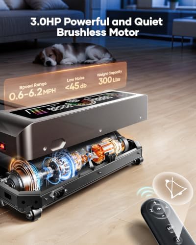 TOPUTURE Walking Pad Treadmill with 10% Incline, 3.0HP Brushless Under Desk Treadmill for Home Office, Portable Walking Treadmill with RGB LED Display, Remote & App Control, 300 lbs Capacity - Image 4