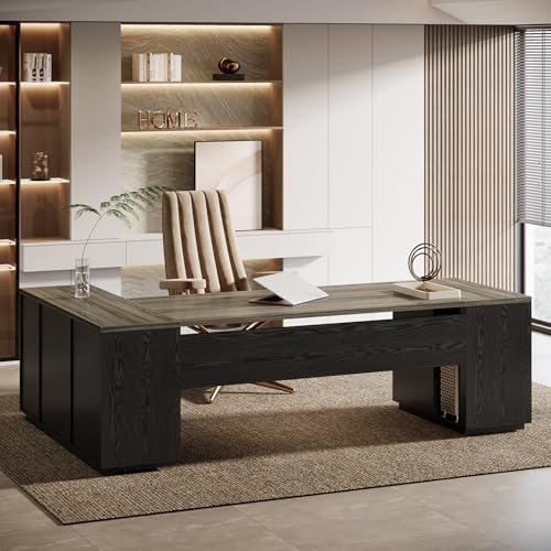 Tribesigns 85.8-Inch L-Shaped Executive Office Desk with File Drawers & Storage Cabinet, Professional Corner Computer Desk Extra Large Business Workstation with Adjustable Shelves (Gray&Black) by Tribesigns