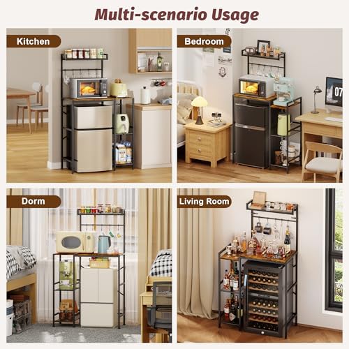 Over Mini Fridge Storage Shelf Fridge Stand for Dorm with 5 Lockable Hooks - Image 3