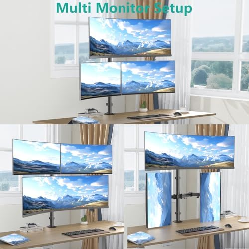 WALI Triple Monitor Mount for up to 49 inch Ultrawides on Top Bracket and 32 inch Screens on Side Brackets, Extra Tall 3 Monitors Desk Mount, Heavy Duty Monitor Arm up to 44 lbs (M003-P), Black - Image 4