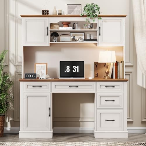 Vabches Executive Desk with 5 Drawers, White by Vabches