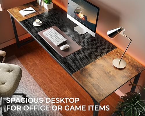 Huuger 78.7 Inch Office Computer Desk with Storage, Writing Work Desk for Home Office, Study, Gaming, Long Simple Desk, Large Legroom, Metal Frame, Rustic Brown and Black - Image 5