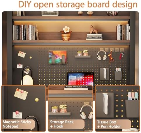 Desk Shelf Organizer for Top of Desk – Desktop Bookshelf with Pegboard & Storage Accessories, Adjustable Hutch for Dorm or Office, Steel Frame Display Shelf, N Black frame + black board 53.1*9.8*26in - Image 3
