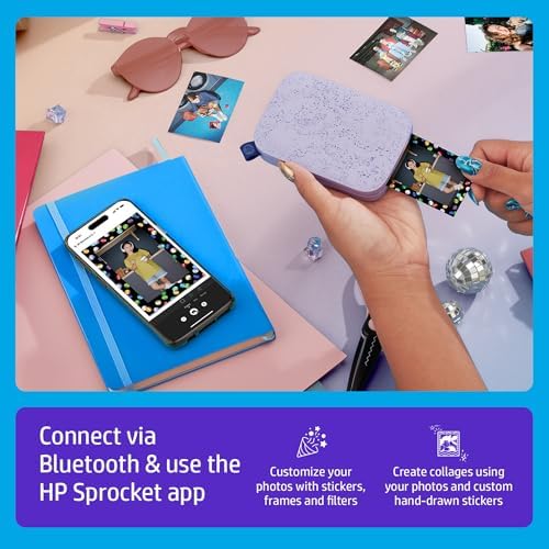 HP Sprocket 2x3 Instant Smartphone Photo Printer - Portable Color Wireless Mobile Printer - Zink Sticky-Back Photos - Print from Compatible iOS & Android Devices with Bluetooth w/Fun App - Purple - Image 3