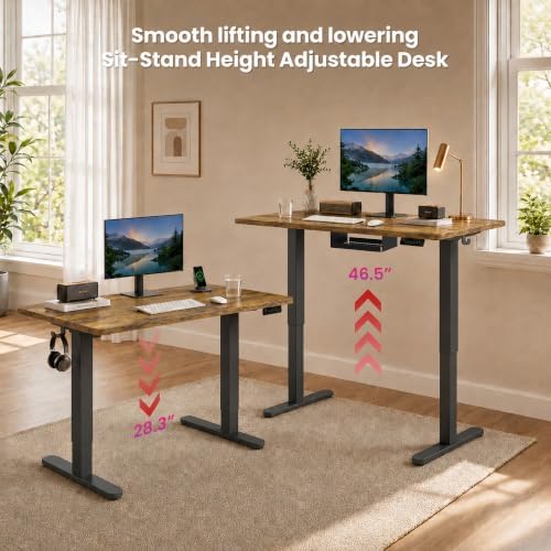 Electric Standing Desk, 40" x 24" Adjustable Height Sit Stand Desk, Small Space Workstation, Compact Computer Desk for Home Office, Stable Steel Frame (Rustic) - Image 5
