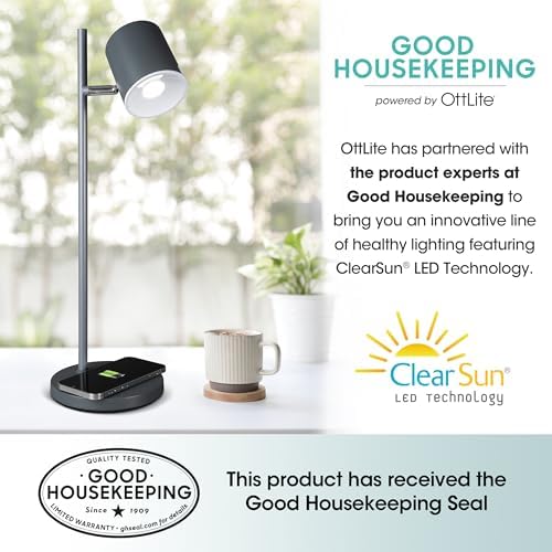 OttLite Good Housekeeping Modern LED Desk Lamp, Wireless Charging, Grey - Image 6