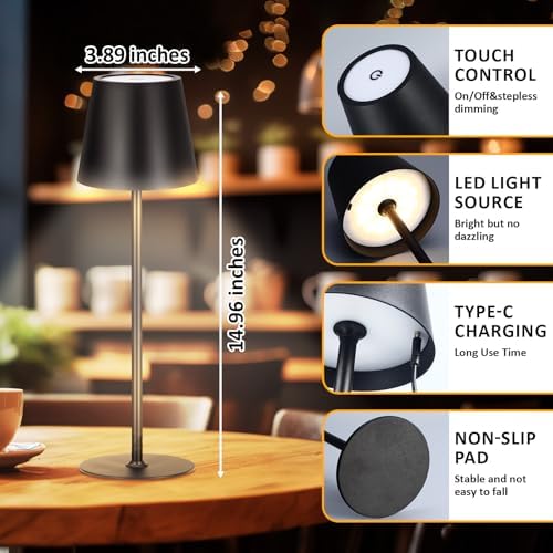 Retisee 12 Pack Cordless Table Lamp Portable Rechargeable Lamp, Black - Image 2