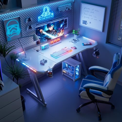 HLDIRECT 55 Inch Gaming Desk with App-Controlled RGB LED Lights, White - Image 2