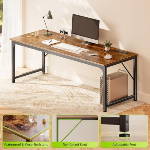 PRAISUN 70 x 24 Inch Computer Desk with Power Outlets & USB-C, Rustic Brown - Image 7