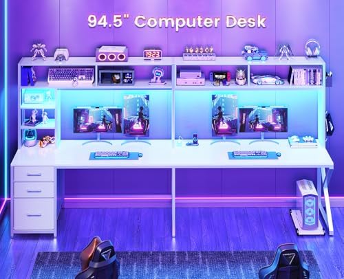 SEDETA Corner Gaming Computer Desk with Storage Drawers, Hutch, LED Lights - Image 3