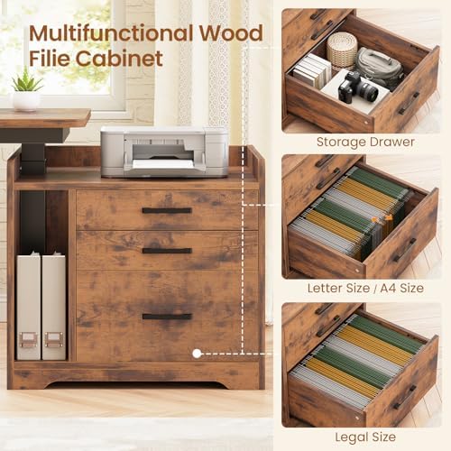 SEDETA L Shaped Standing Desk with File Cabinet, 3 Drawers, Power Outlet - Image 5