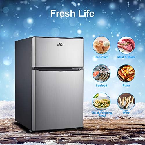 Walsh Compact Retro Refrigerator, Dual Door Mini Fridge, Energy Efficient, Adjustable Mechanical Thermostat with Freezer, Reversible Doors with leveling Front Legs, 3.1 Cu Ft, Stainless Steel - Image 4