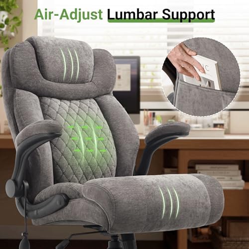 Office Chair, Big and Tall Executive Chair with Air-Lumbar Support, Breathable Desk Computer Chair with Adjustable Flip-up Armrests, Wide Cushion Seat Swivel Home Office Chair - Image 4