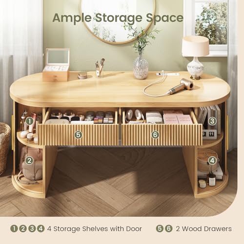 SEDETA 58.3" x 21.7" Fluted Office Executive Desk with 2 Drawers Storage - Image 4