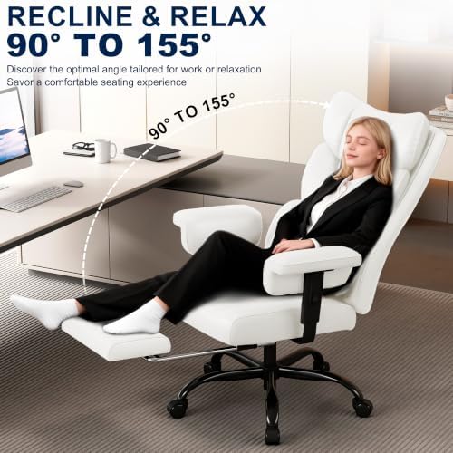 Misolant Big and Tall Office Chair with Footrest, High Back Executive Desk Chair with Adjustable Lift Armrest, 155°Recline，Lumbar Support Pillow, Faux Leather Gaming Chairs for Home or Office - Image 4
