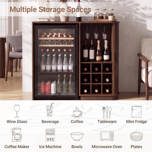 Seang Coffee Bar Cabinet with Mini Fridge Space,Walnut - Image 5