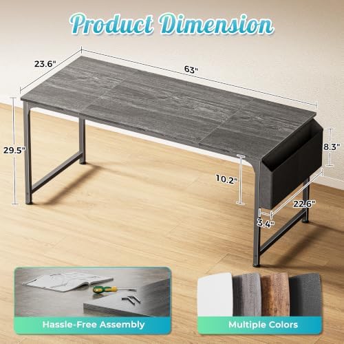 PRAISUN 63'' Computer Desk with Fabric Storage Bag - Image 3
