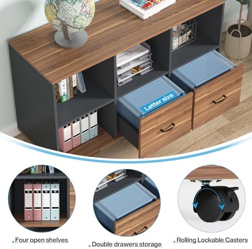 Tribesigns 55-Inch Executive Computer Desk with 43-Inch Lateral File Cabinet, Large Workstation Business Furniture, L Shaped Desk with Drawers and Storage Shelves for Home Office, Walnut - Image 6