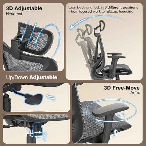 ELABEST Mesh Office Chair,Ergonomic Computer Desk Chair,Sturdy Task Chair- Adjustable Lumbar Support & Armrests,Tilt Function,Comfort Wide Seat,Swivel Home Office Chair (Graphite) - Image 6