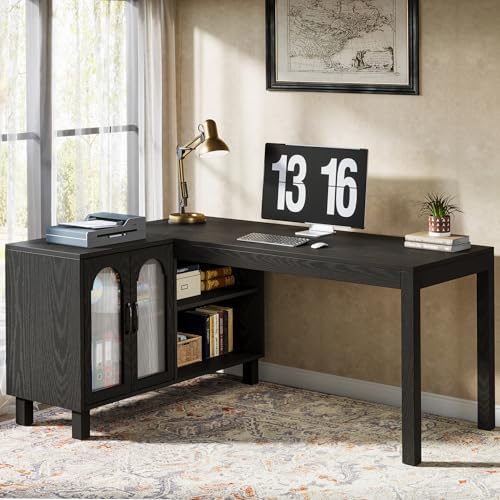 Tribesigns 59-Inch L-Shaped Desk with Storage Cabinet & Open Shelves - Image 5