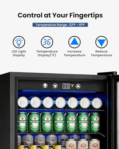 Feelfunn 4.5Cu.Ft Beverage Refrigerator 145Can Mini Fridge Glass Door Black - Image 4