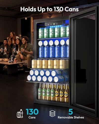 EUHOMY 130 Can Mini Fridge, Beverage Refrigerator with Glass Door, Black - Image 3