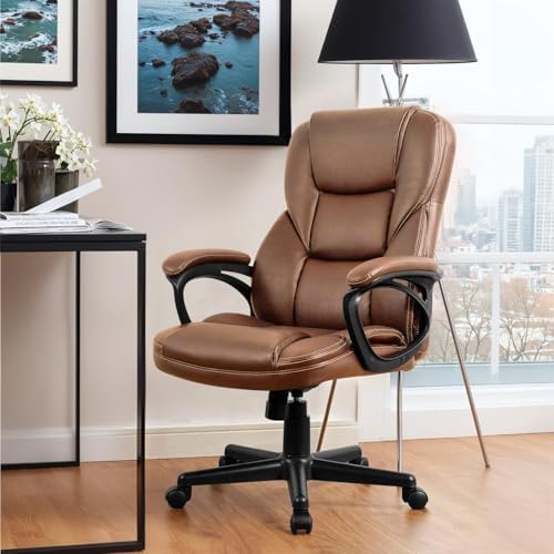 Furmax Office Executive Chair High Back Adjustable Managerial Home Desk Chair, Swivel Computer PU Leather Chair with Lumbar Support (1, Light Brown) - Image 2