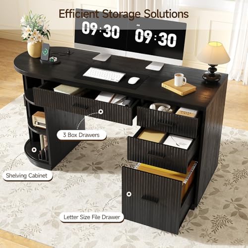 ONBRILL 58 Inch Fluted Executive Desk with File Drawer, Black - Image 4